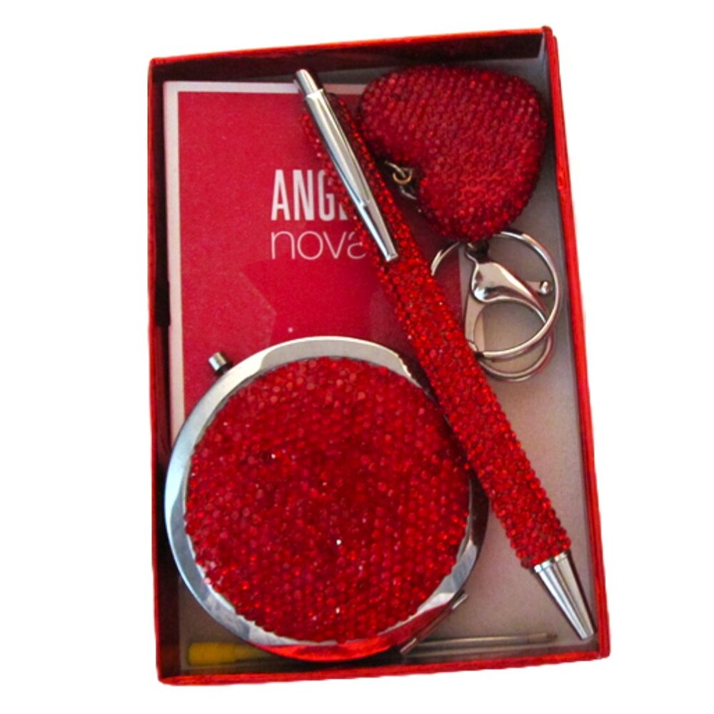 Purse Gift Set Crystal Mirror, Pen, Heart Keychain & Musler Angel Nova Scent NEW
